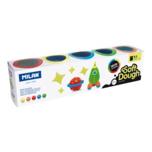 milan neon soft dough pack de 5 botes de pasta blanda 100% vegetal moldeable sin residuos colores mezclables 142g por unidad colores surtidos