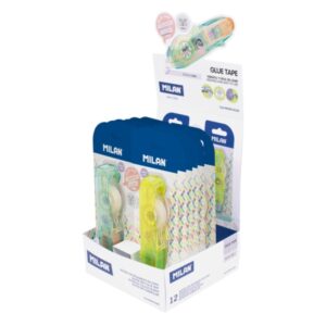 milan new look expositor con 12 blisters de pegamento en cinta multiusos multisuperficies 8.4mm x 8m colores surtidos