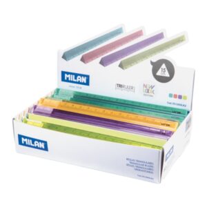 milan new look expositor con 60 reglas triangulares de 15cm plastico rigido transparente colores surtidos