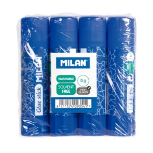 milan pack 4 barras de pegamento 8 g multiusos multisuperficies sin disolventes uso escolar color azul