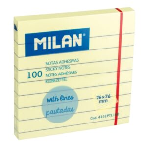 milan pack de 100 notas adhesivas pautadas 76x76mm color amarillo