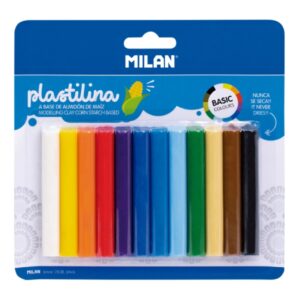 milan pack de 12 barritas plastilina de colores 100% vegetal muy moldeable no se seca colores mezclables 140g colores surtidos