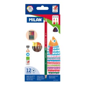 milan pack de 12 lapices bicolor triangulares colores surtidos