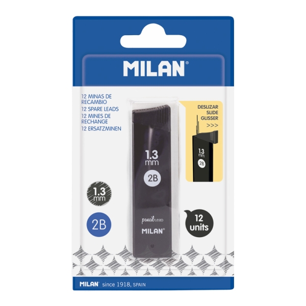 milan pack de 12 minas grafito 1.3mm dureza 2b color gris oscuro