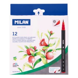 milan pack de 12 rotuladores acuarelables tinta al agua punta de pincel 0.5 a 6mm colores surtidos