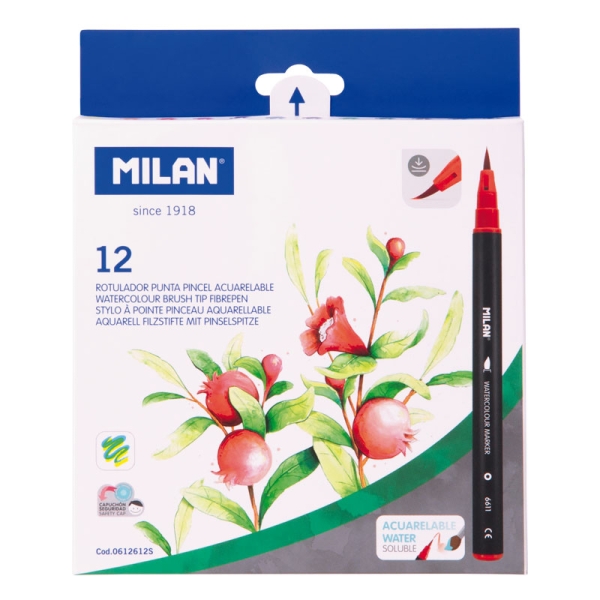 milan pack de 12 rotuladores acuarelables tinta al agua punta de pincel 0.5 a 6mm colores surtidos