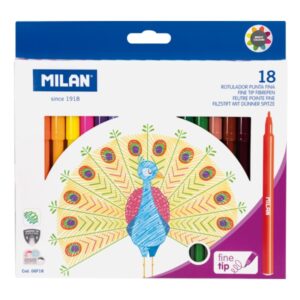 milan pack de 18 rotuladores tinta al agua punta fina 2mm 154mm colores surtidos