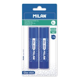 milan pack de 2 barras de pegamento 21 g multiusos multisuperficies sin disolventes uso escolar color azul