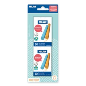 milan pack de 2 cajas con 10 tizas de colores carbonato de calcio redondas antipolvo no contienen caseina ni yeso colores surtidos