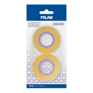 milan pack de 2 cintas adhesivas 12mm x 33m color amarillo transparente
