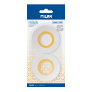 milan pack de 2 cintas adhesivas de doble cara 15mm x 10m color transparente
