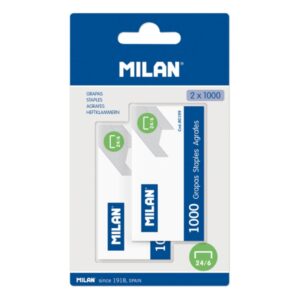 milan pack de 2000 grapas 2 cajas en blister formato 24/6 color gris