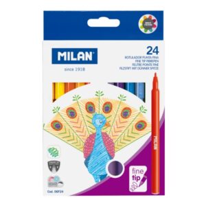 milan pack de 24 rotuladores tinta al agua punta fina 2mm 154mm colores surtidos