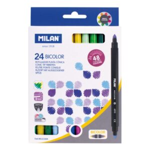 milan pack de 24 rotuladores bicolor tinta al agua punta conica de 5mm colores surtidos