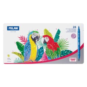 milan pack de 24 rotuladores doble punta fina pincel caja metalica punta fina 2mm pincel 0.5 a 4mm colores surtidos