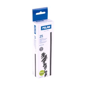 milan pack de 25 barritas de carboncillo natural redondo de 3 5mm color negro