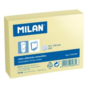 milan pack de 250 notas adhesivas 75x100mm color amarillo