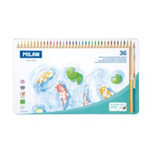 milan pack de 36 lapices de colores acuarelables caja metalica mina gruesa incluye pincel colores surtidos