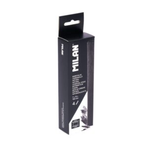 milan pack de 4 barritas de carboncillo natural rectangular 15x7mm color negro