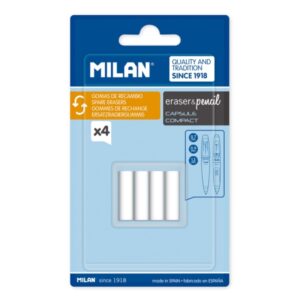 milan pack de 4 gomas de recambio para portaminas compatible con capsule y compact color blanco