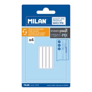 milan pack de 4 gomas de recambio para portaminas compatible con capsule, slim y pl1 color blanco