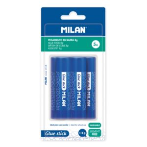 milan pack de 5 barra de pegamento 8 g multiusos multisuperficies sin disolventes uso escolar color azul