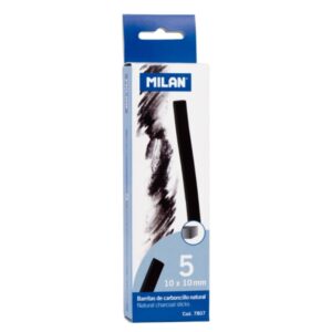milan pack de 5 barritas de carboncillo natural cuadrado 10x10mm color negro