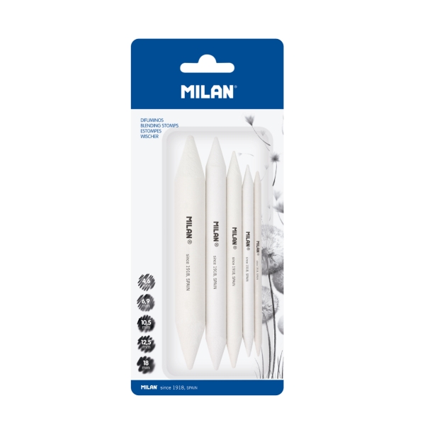 milan pack de 5 difuminos formatos surtidos recomendado para bellas artes color blanco