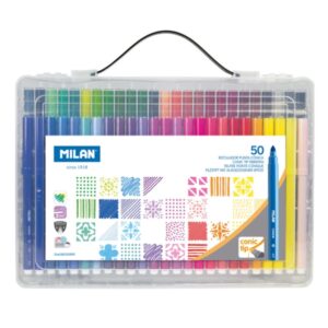 milan pack de 50 rotuladores maletin de transporte punta conica de 5mm colores surtidos