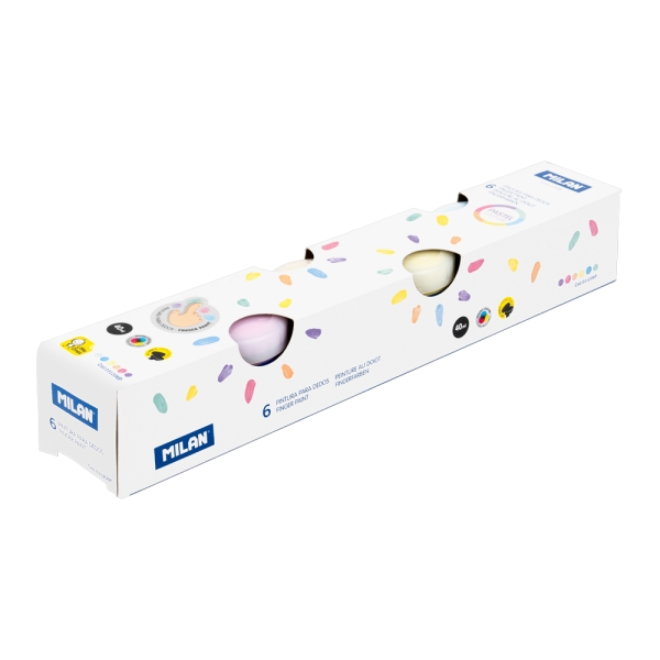 milan pack de 6 tarros de pintura para dedos 40ml por unidad mezclable lavable colores pasteles surtidos