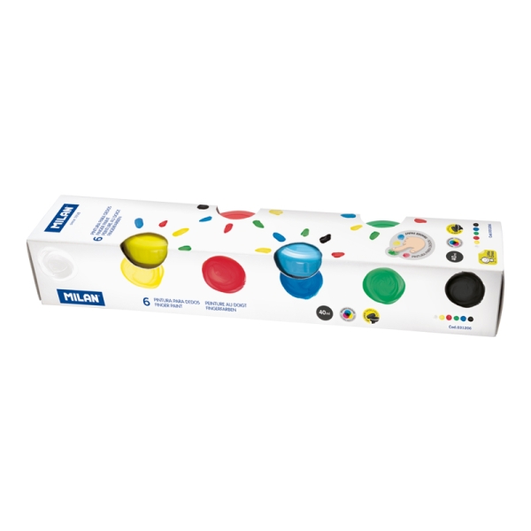 milan pack de 6 tarros de pintura para dedos 40ml por unidad mezclable lavable colores surtidos