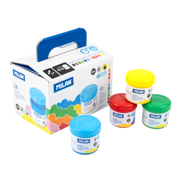 milan pack de 6 tarros de tempera 40ml por unidad incluye pincel mezclable colores surtidos
