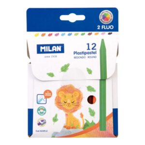milan plastipastel pack de 12 ceras de colores redondas contiene 2 ceras fluo colores surtidos