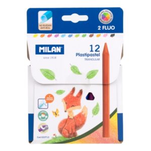 milan plastipastel pack de 12 ceras de colores triangulares contiene 2 ceras fluo colores surtidos