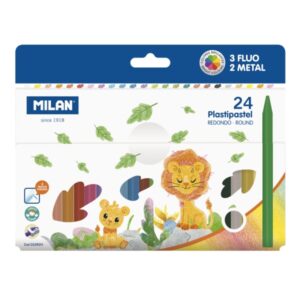 milan plastipastel pack de 24 ceras de colores redondas contiene 3 ceras fluo y 2 metal colores surtidos