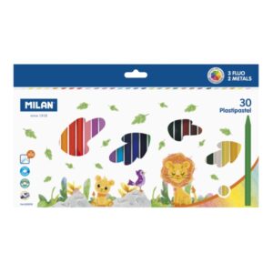 milan plastipastel pack de 30 ceras de colores redondas contiene 3 ceras fluo y 2 metal colores surtidos