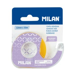 milan portarrollos con cinta adhesiva cinta amarillo transparente hoja de corte metalica 12mm x 33m color lila