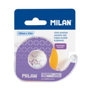 milan portarrollos con cinta adhesiva cinta amarillo transparente hoja de corte metalica 19mm x 33m color lila