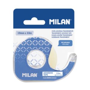 milan portarrollos con cinta adhesiva cinta transparente brillante hoja de corte metalica 19mm x 33m color azul