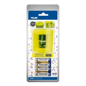 milan power sharp acid sacapuntas electrico pilas incluidas deposito integrado cuchilla de acero al carbono de seguridad color amarillo