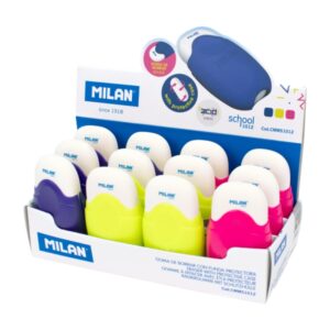 milan school expositor con 12 gomas con funda protectora miga de pan caucho sintetico colores surtidos
