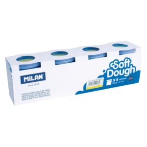 milan soft dough pack de 4 botes de pasta blanda 100% vegetal moldeable sin residuos colores mezclables 116g por unidad color amarillo