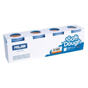 milan soft dough pack de 4 botes de pasta blanda 100% vegetal moldeable sin residuos colores mezclables 116g por unidad color naranja