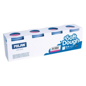 milan soft dough pack de 4 botes de pasta blanda 100% vegetal moldeable sin residuos colores mezclables 116g por unidad color rosa