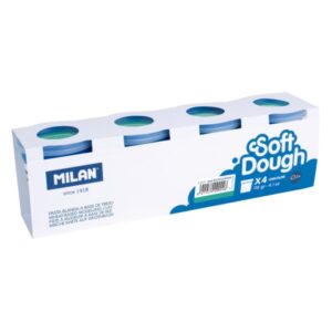 milan soft dough pack de 4 botes de pasta blanda 100% vegetal moldeable sin residuos colores mezclables 116g por unidad color turquesa