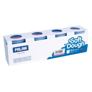 milan soft dough pack de 4 botes de pasta blanda 100% vegetal moldeable sin residuos colores mezclables 116g por unidad color violeta