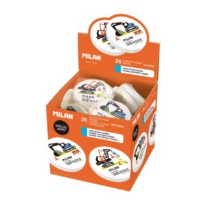 milan special expositor con 26 gomas de borrar redondas miga de pan caucho sintetico flexible color blanco