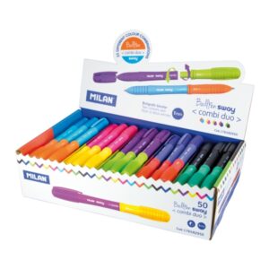 milan sway combi duo expositor con 50 boligrafos de bola retractiles punta redonda 1mm doble punta intercambiable colores surtidos