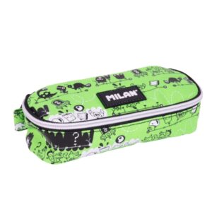 milan tandem 2 estuche portatodo ovalado cierre con cremallera malla interior 20.5x9x5.5cm color verde