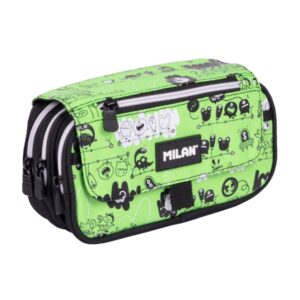 milan tandem 2 estuche portatodo con solapa cremallera 4 compartimentos 13x24x10cm color verde